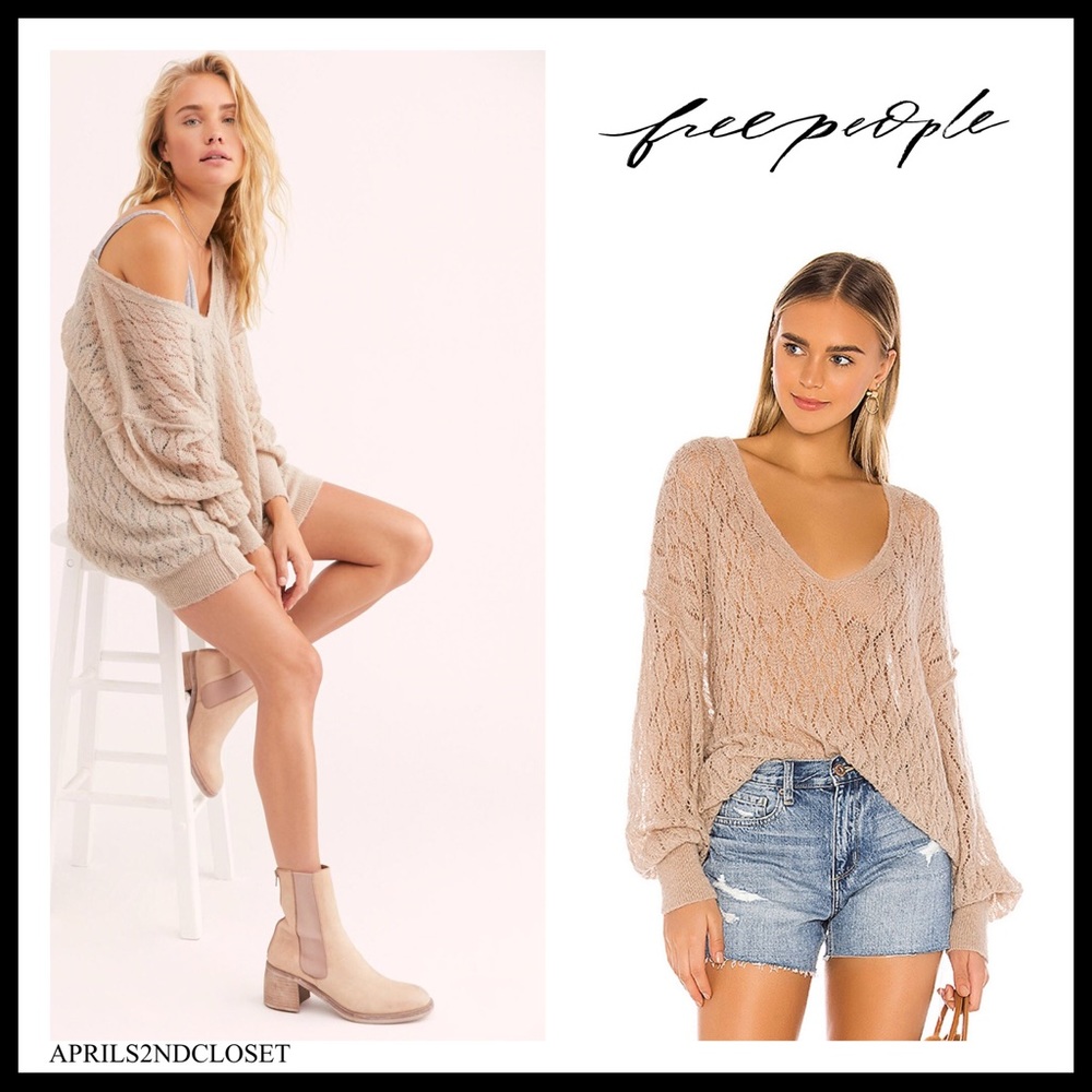 FREE PEOPLE BOHO PULLOVER V-NECK TUNIC SWEATER A2C - Picture 10 of 16